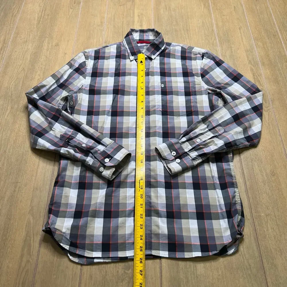 Victorinox Button Down Shirt Men’s Medium Slim Fit Plaid Gray Red Long Sleeve - Picture 4 of 10